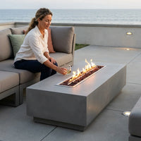 Granville Fire Table Outdoor Fire Pit 60" X 27" Cast Concrete Firepit Includes Lava Rocks 45,000 Btus Outdoor Fireplace for Patio Furniture Set, Deck, Porch, Outdoor Heater - Natural Gas — Lifestyle