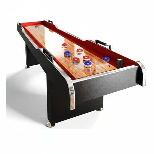Shuffleboard Table, 9Ft Poly Coated Surface, with Accessories, Abacus Style Scoring, Fast Puck Action Play, Indoor and Outdoor Portable Arcade Shuffle Board Game Table for Kids and Adults