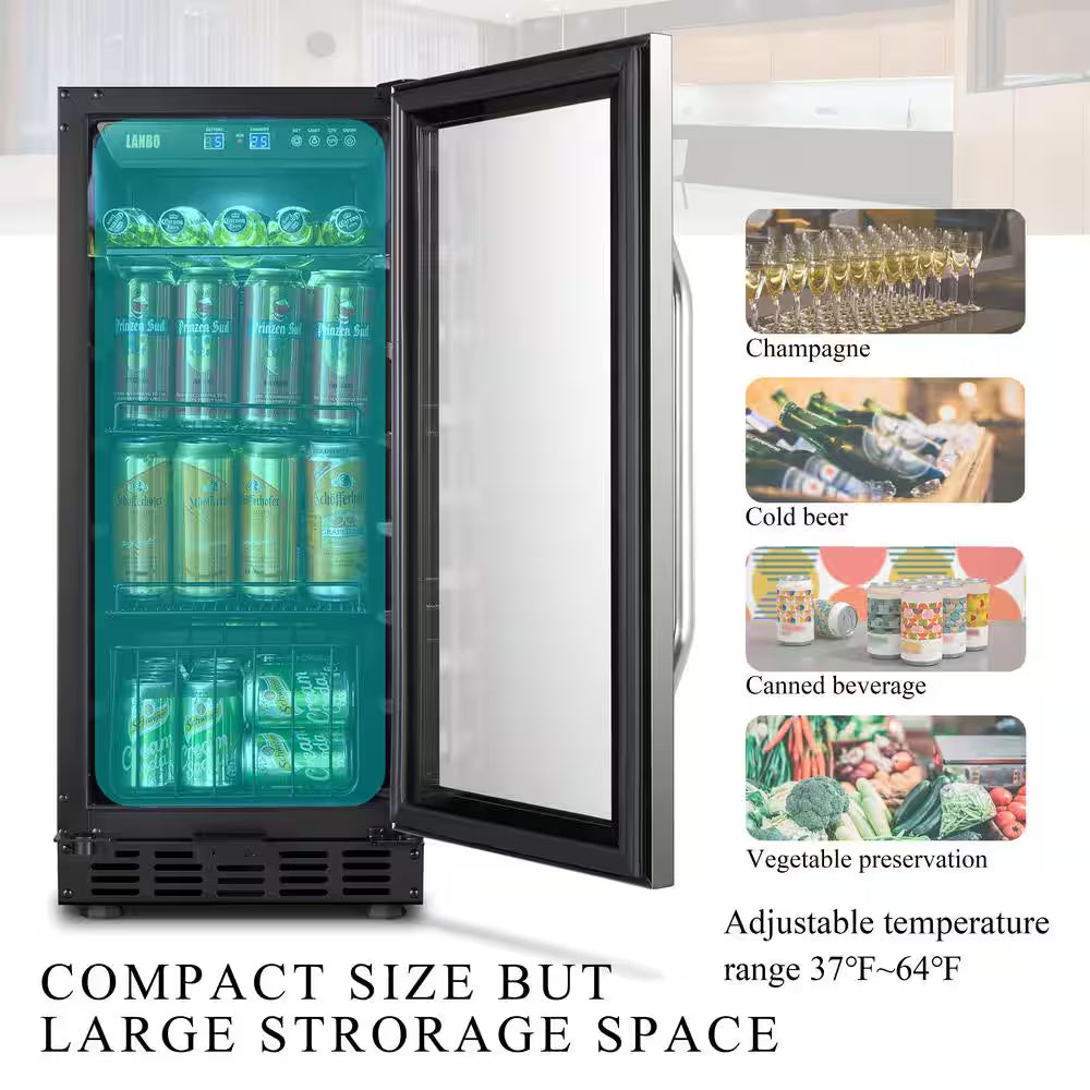 Beverage Refrigerator 15 In. 70 Can Single Zone Beverage Cooler, Stainless Steel
