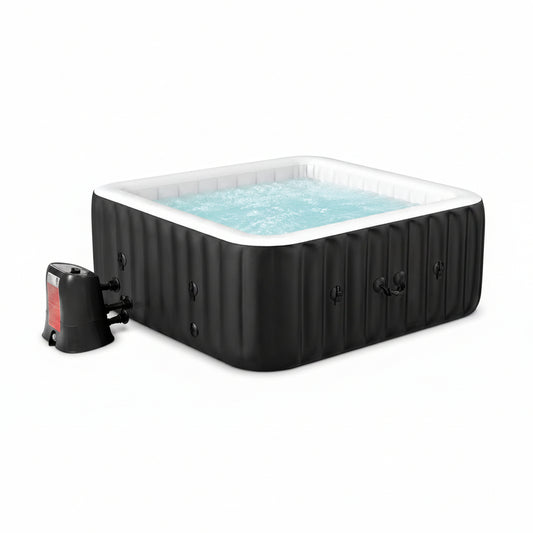 240 Gallon Inflatable Hot Tub 6 Person Square with Control Panel, Portable Outdoor Airjet Hot Tub Spa with 130 Bubble Jets, Filter, Insulated Tub Cover and Floor Protector, Temperature up to 104°F