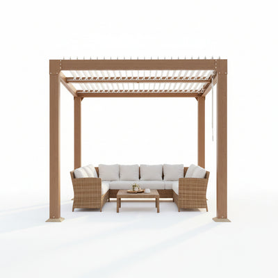 10x10 Aluminum Louvered Pergola, Wood Grain