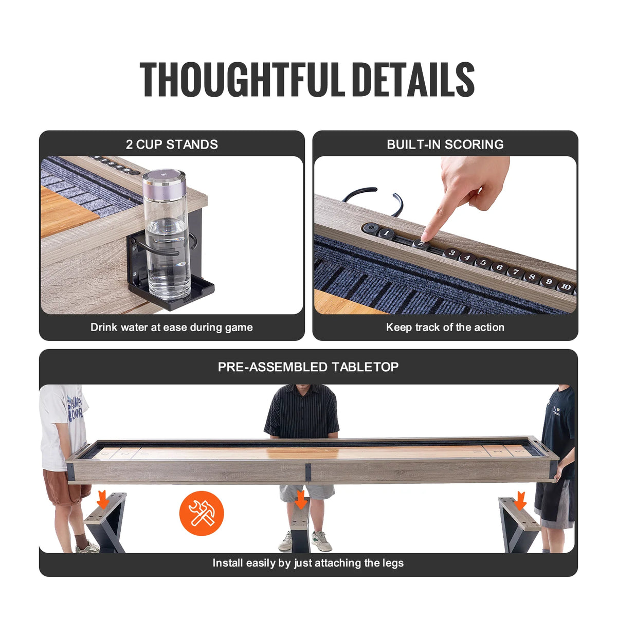 Shuffleboard Table, 11.5 Ft Shuffleboard for Family Game Rooms, 2 in 1 Shuffleboard and Bowling Combo Game Set, with Scratch-Resistant Playfield, Legs, 8 Pucks, Bowling Set, Wax, and Table Brush