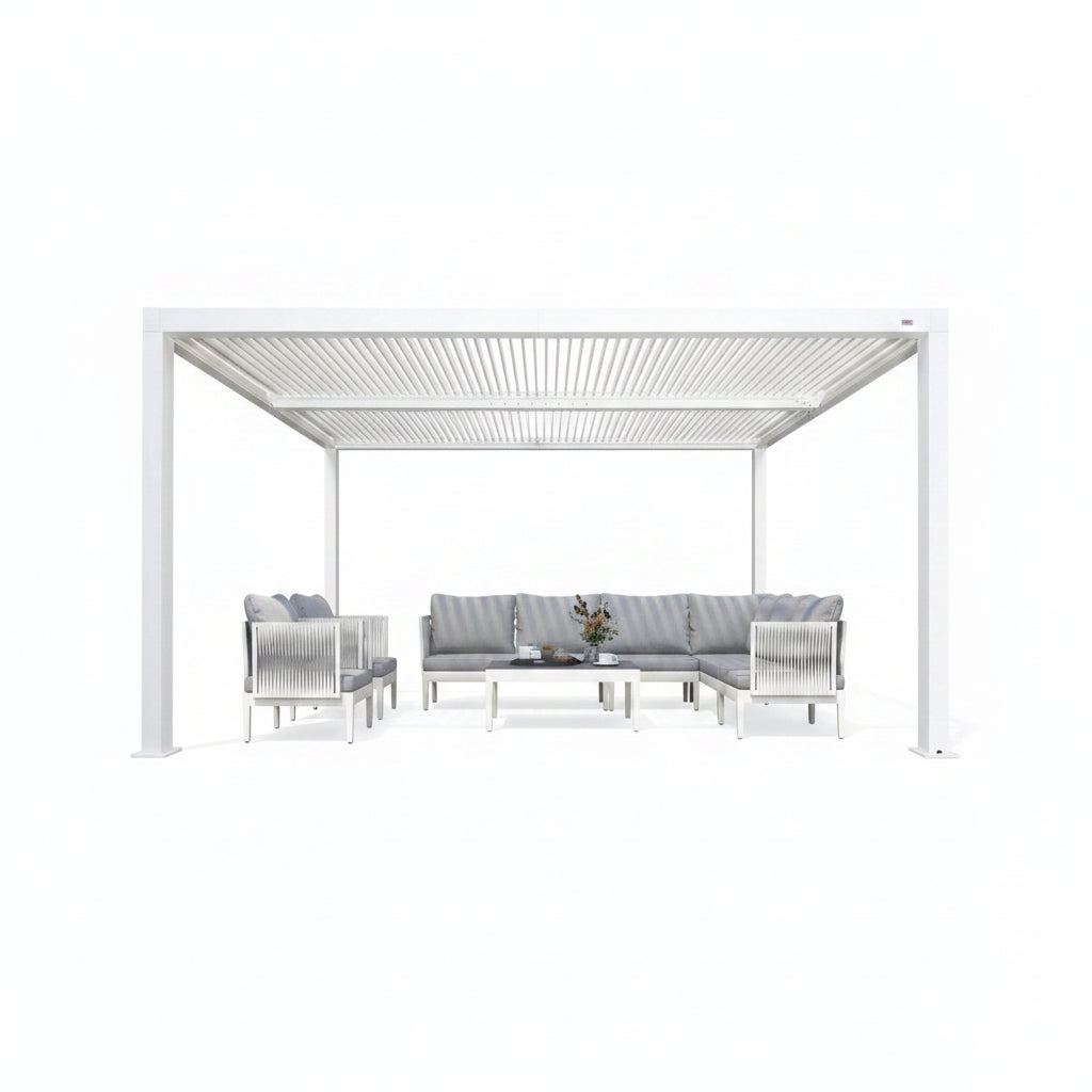 Louvered Pergola Modern White Pergola with Adjustable Roof for Deck Backyard Garden