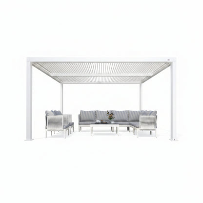 Louvered Pergola Modern White Pergola with Adjustable Roof for Deck Backyard Garden