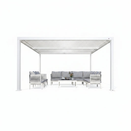 Louvered Pergola Modern White Pergola with Adjustable Roof for Deck Backyard Garden