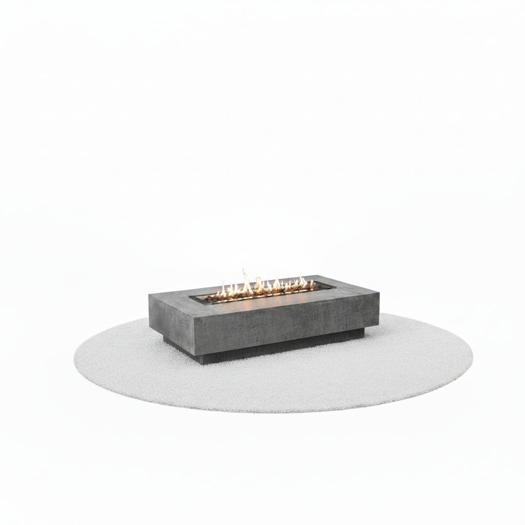 Hampton Fire Table Outdoor Fire Pit 56" X 32" Cast Concrete Firepit Includes Lava Rocks 45,000 Btus Outdoor Fireplace for Patio Furniture Set, Deck, Porch, Outdoor Heater - Liquid Propane