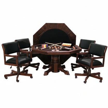 3-In1 Combination Game & Dining Table Set with 4 Rocker-Swivel Chairs- (Mahogany Finish)