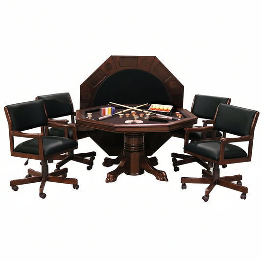 3-In1 Combination Game & Dining Table Set with 4 Rocker-Swivel Chairs- (Mahogany Finish)