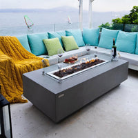 Granville Fire Table Outdoor Fire Pit 60" X 27" Cast Concrete Firepit Includes Lava Rocks 45,000 Btus Outdoor Fireplace for Patio Furniture Set, Deck, Porch, Outdoor Heater - Natural Gas