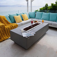Granville Fire Table Outdoor Fire Pit 60" X 27" Cast Concrete Firepit Includes Lava Rocks 45,000 Btus Outdoor Fireplace for Patio Furniture Set, Deck, Porch, Outdoor Heater - Natural Gas