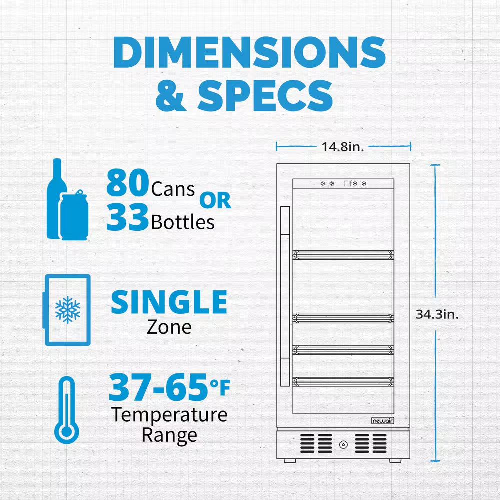 15 In. Flipshelf 33 Wine Bottles & 80 Cans Built-In Beverage and Wine Cooler in Stainless Steel with Reversible Shelves