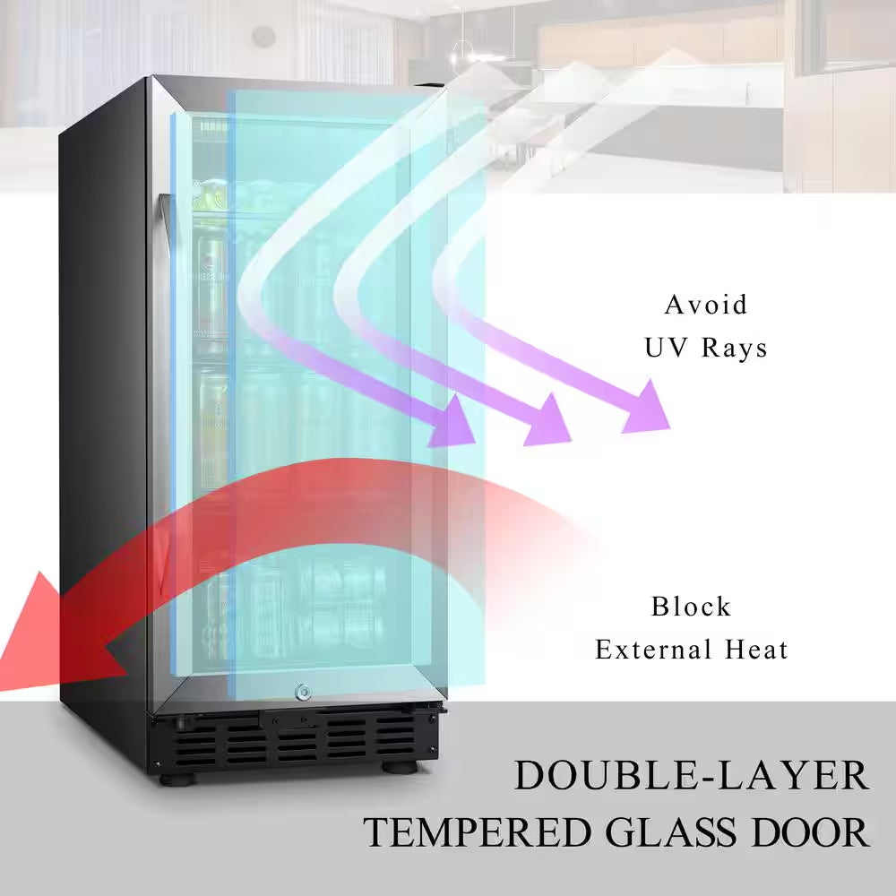 Beverage Refrigerator 15 In. 70 Can Single Zone Beverage Cooler, Stainless Steel