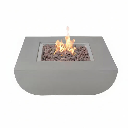 Westport 34 In. X 14 In. Grey round Concrete Propane Pit Table with Electronic Ignition Cover and Lava Rock